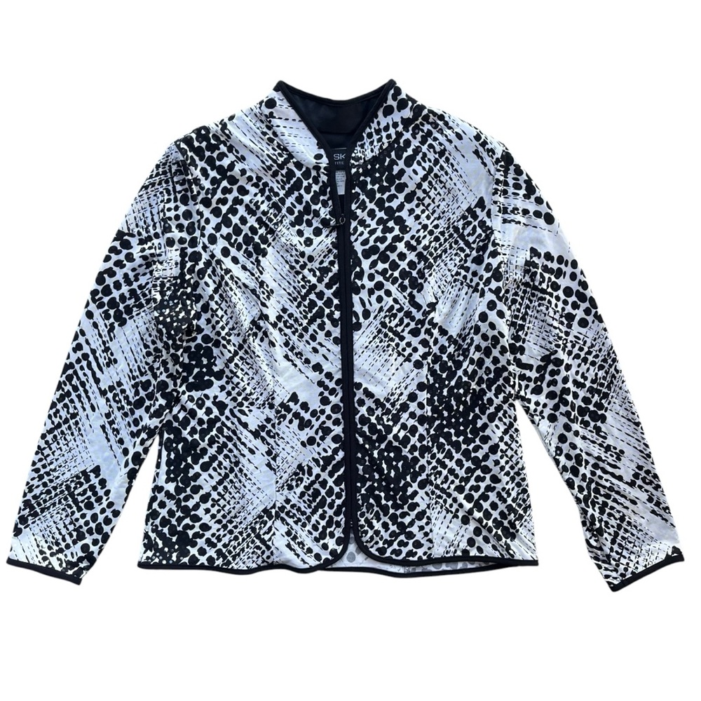 MSK Petite Womens PL Black White Abstract Sequin Zip Up Lightweight Jacket 14338